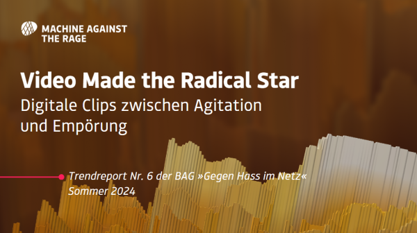 Weißer Schriftzug "Video Made the Radical Star: Digitale Clips zwischen Agitation und Empörung", auf aerodynamischem, gelben Hintergrund.