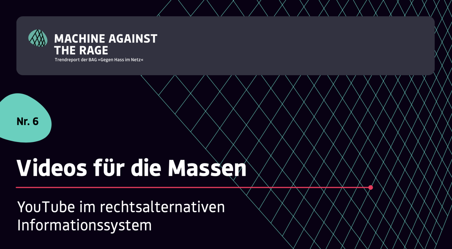 Deckblatt einer Publikation von MACHINE AGAINST THE RAGE mit dem Titel 'Videos für die Massen: YouTube im rechtsalternativen Informationssystem', Ausgabe Nr. 6.